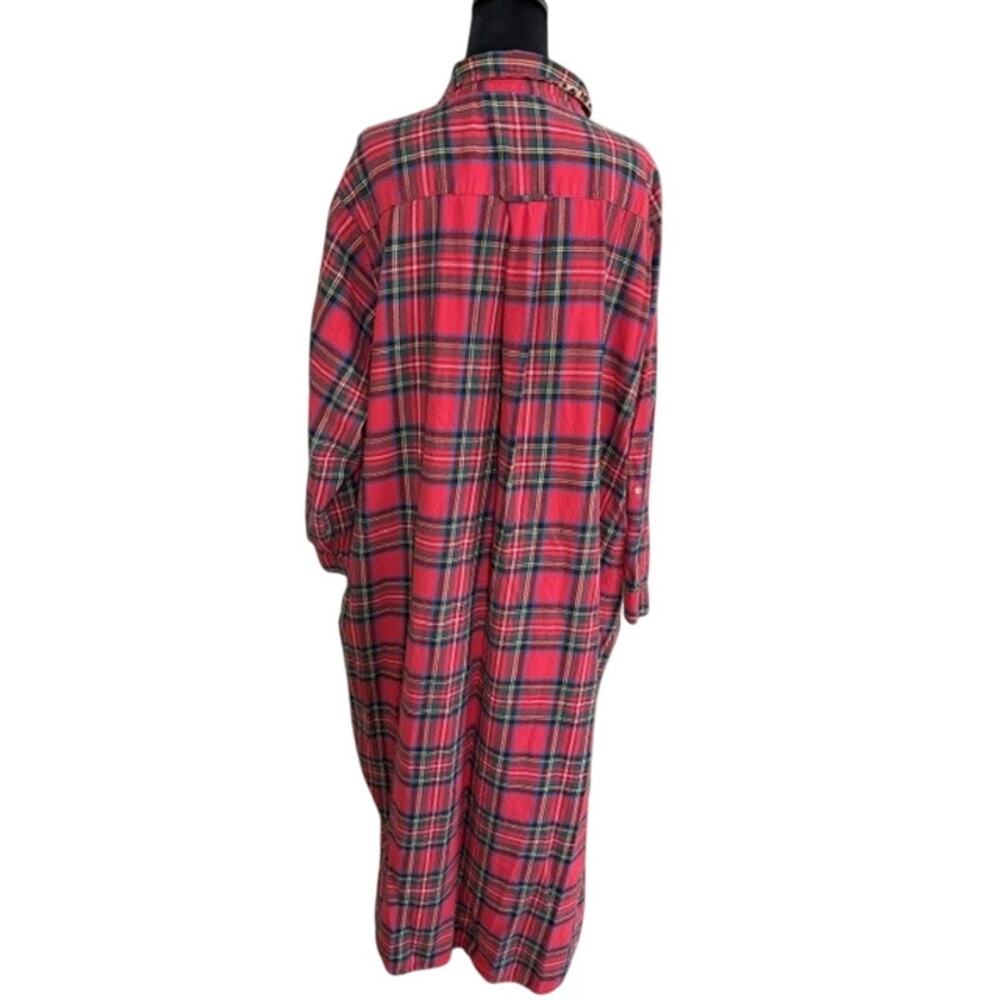 Lauren Ralph Lauren Nightgown 3X Red Plaid Button Front Flannel Holiday Maxi - Picture 4 of 9